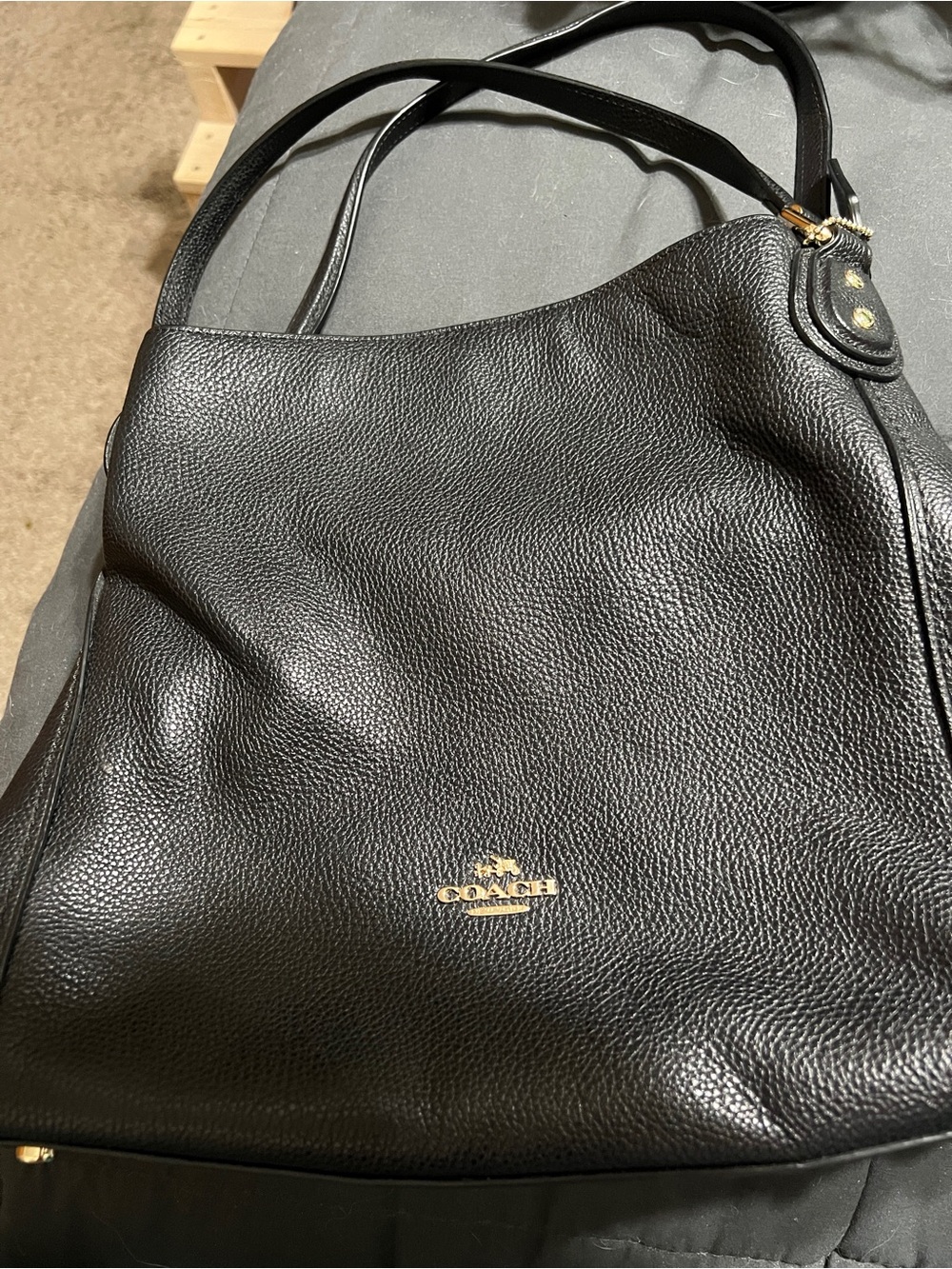 Coach Black Pebbled Leather Shoulder Hobo with Gold Logo
